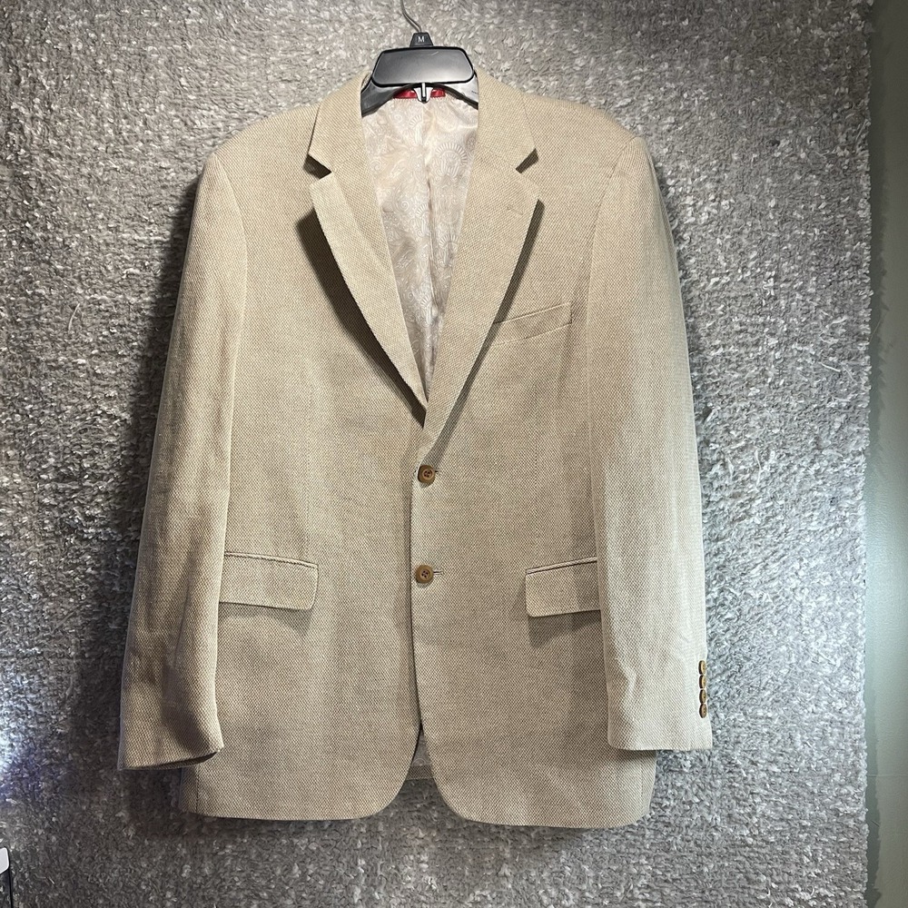 Alan Flusser Linen Blend Blazer M Tan Brown Classic Preppy Coastal Resort